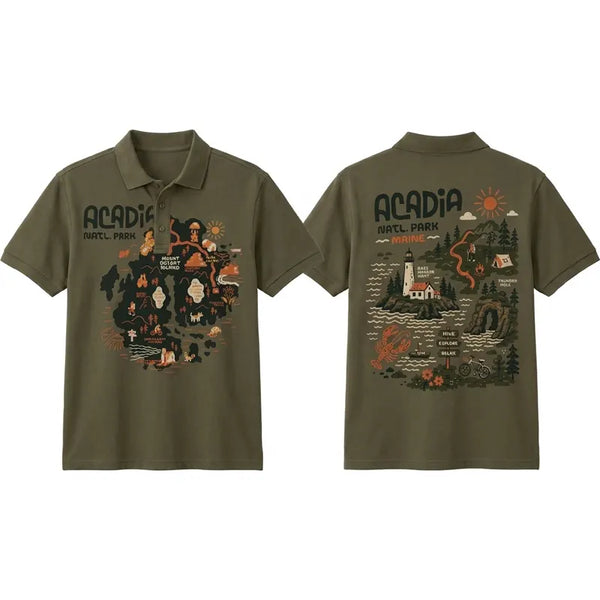 Acadia National Park Illustrated Map Polo Shirt 2026