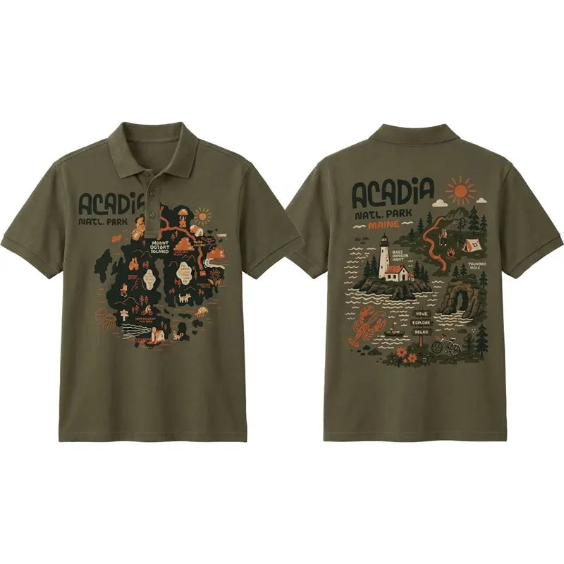 Acadia National Park Illustrated Map Polo Shirt