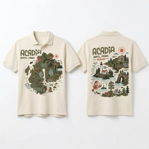 Acadia National Park Illustrated Map Polo Shirt
