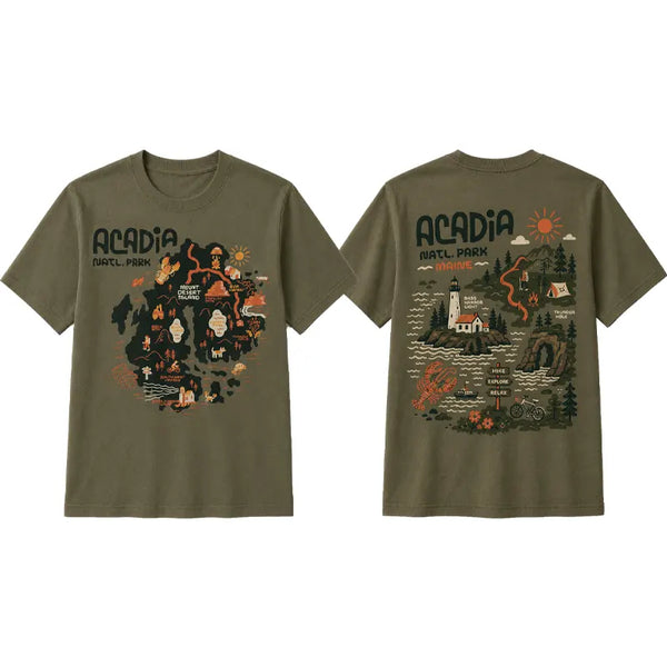 Acadia National Park Illustrated Map T-Shirt 2026