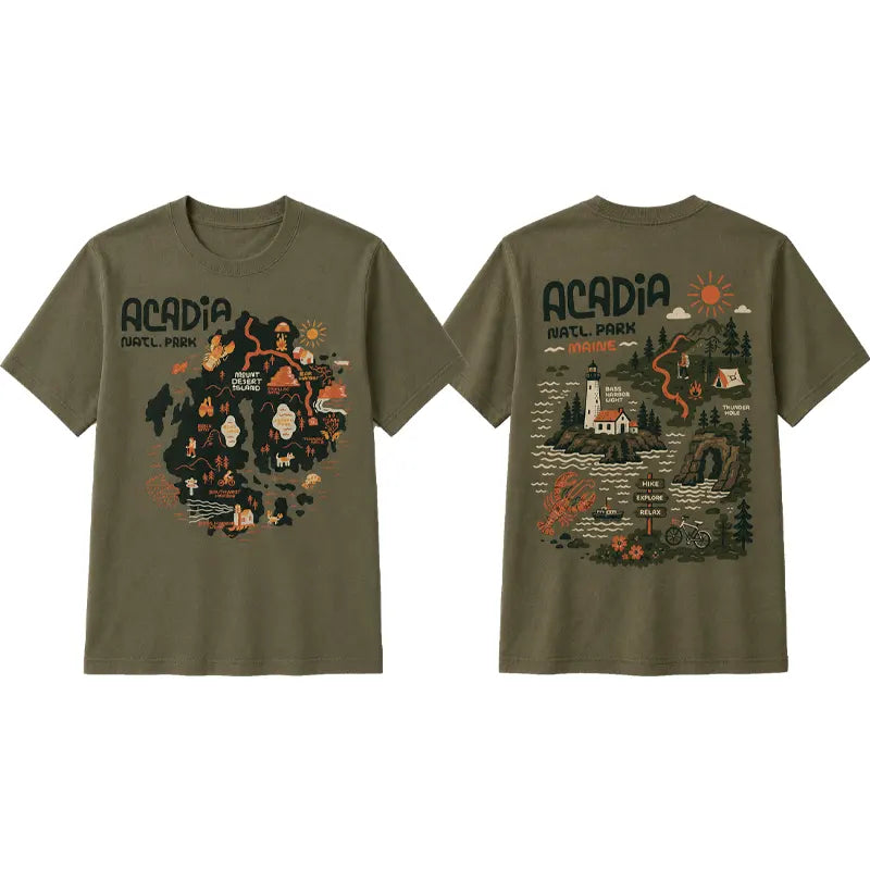 Acadia National Park Illustrated Map T-Shirt