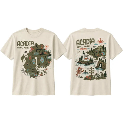 Acadia National Park Illustrated Map T-Shirt