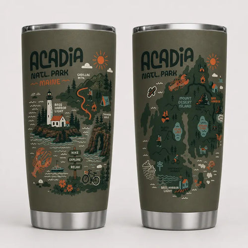 Acadia National Park Illustrated Map Tumbler