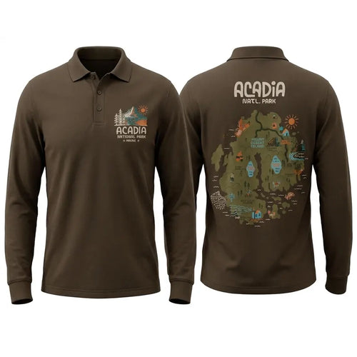 Acadia National Park Map Polo Long Sleeve Shirt