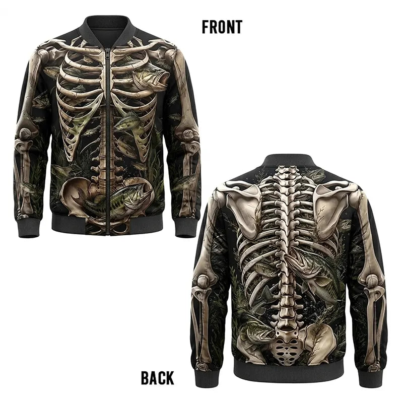 All-Over Print Skeleton Fishing Bomber Jacket