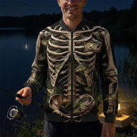 All-Over Print Skeleton Fishing Bomber Jacket