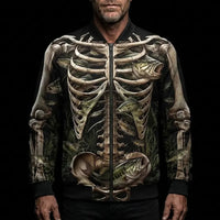 All-Over Print Skeleton Fishing Bomber Jacket
