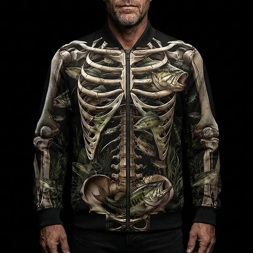 All-Over Print Skeleton Fishing Bomber Jacket