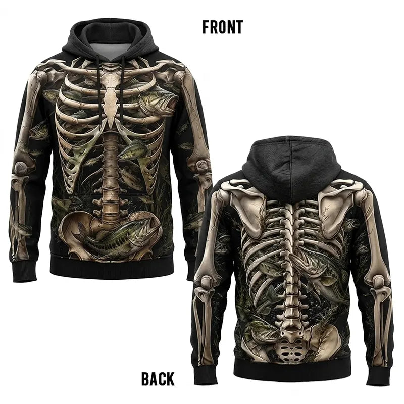 All-Over Print Skeleton Fishing Hoodie