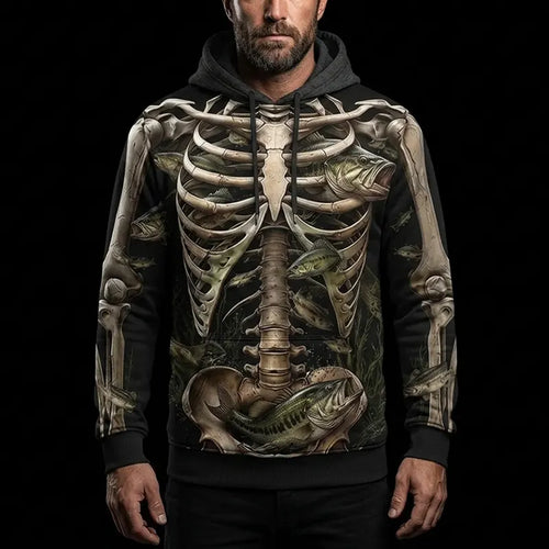 All-Over Print Skeleton Fishing Hoodie
