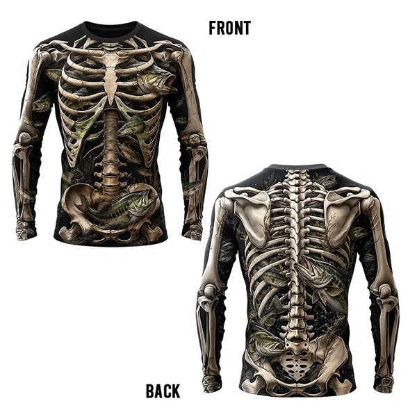All-Over Print Skeleton Fishing Long Sleeve Shirt