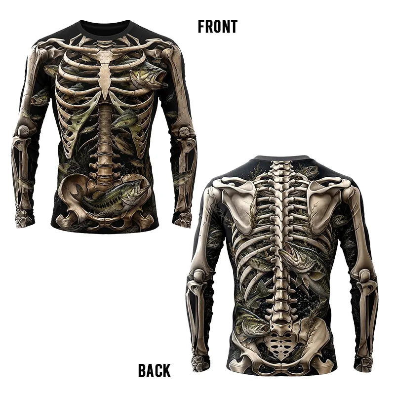 All-Over Print Skeleton Fishing Long Sleeve Shirt