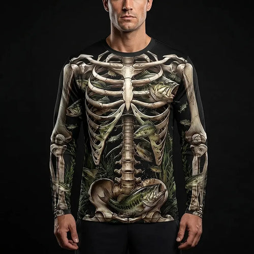 All-Over Print Skeleton Fishing Long Sleeve Shirt