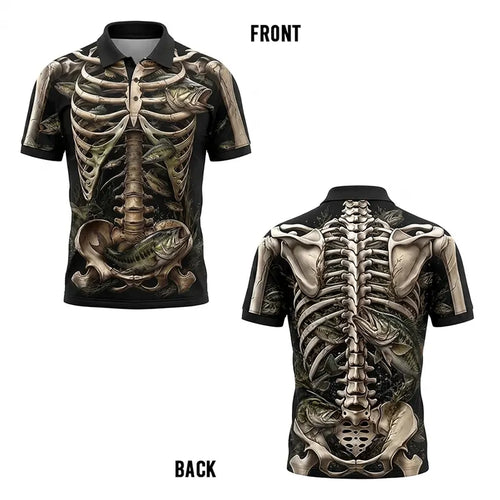 All-Over Print Skeleton Fishing Polo Shirt