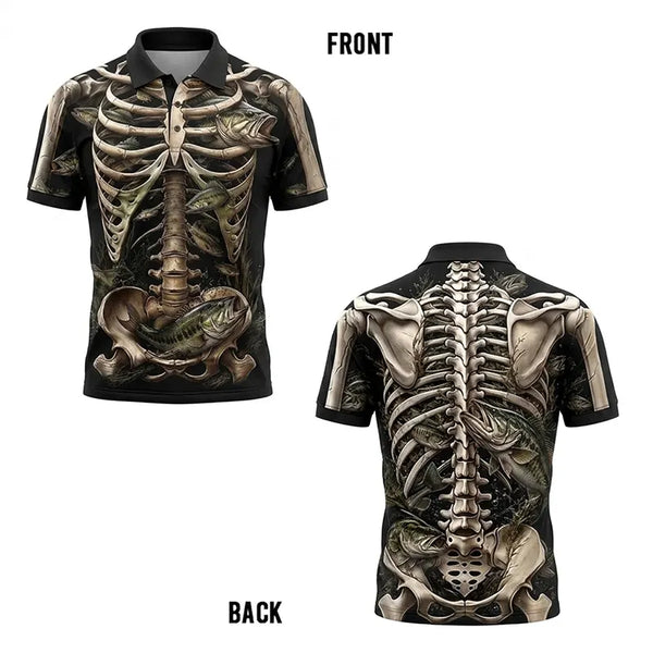 All-Over Print Skeleton Fishing Polo Shirt