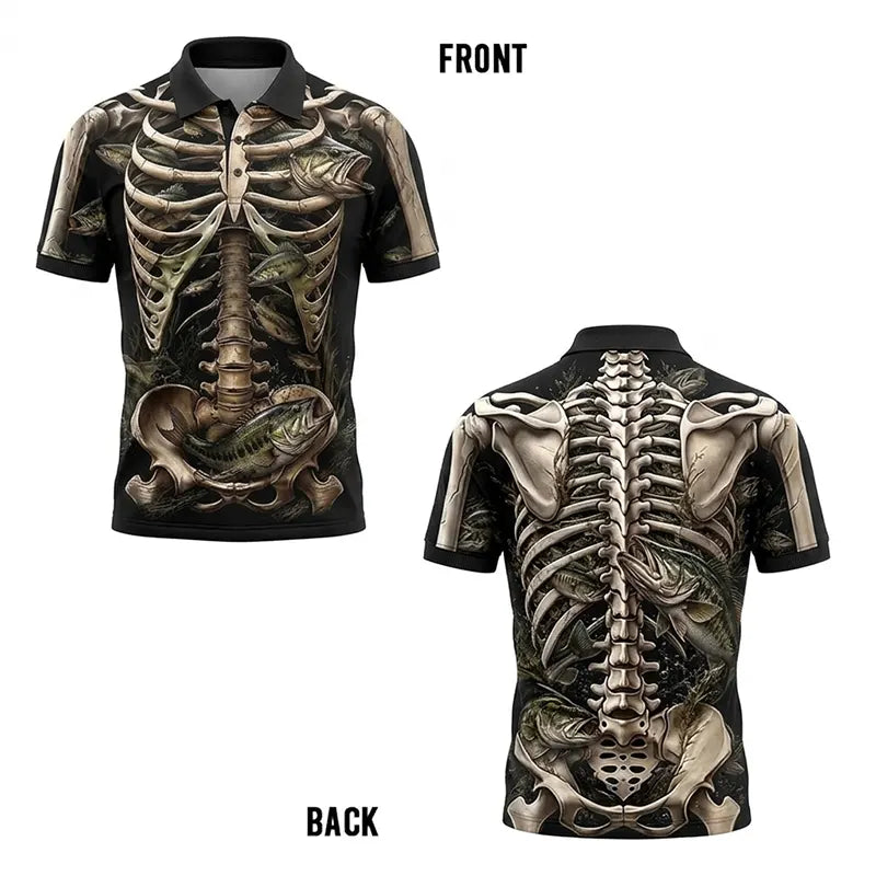 All-Over Print Skeleton Fishing Polo Shirt