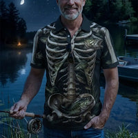 All-Over Print Skeleton Fishing Polo Shirt