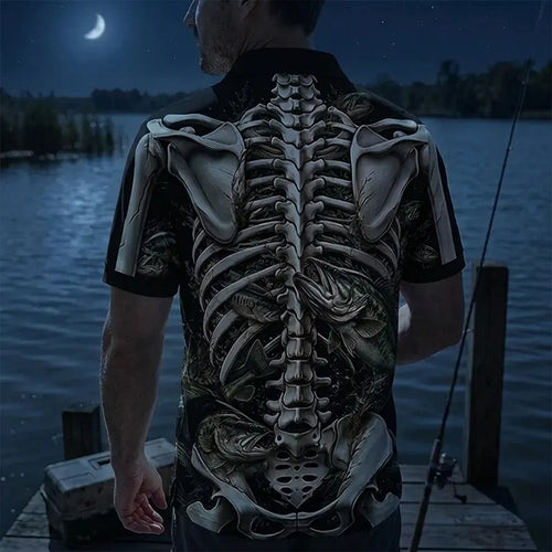 All-Over Print Skeleton Fishing Polo Shirt