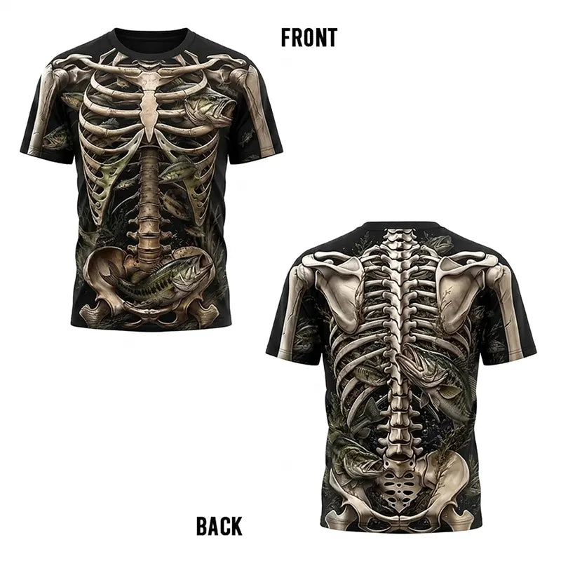 All-Over Print Skeleton Fishing T-Shirt