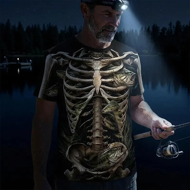 All-Over Print Skeleton Fishing T-Shirt 2026