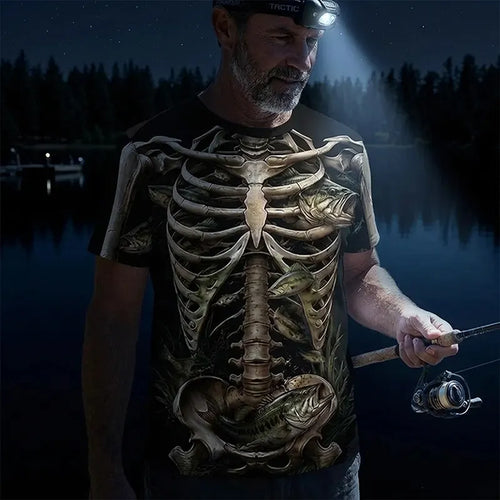 All-Over Print Skeleton Fishing T-Shirt
