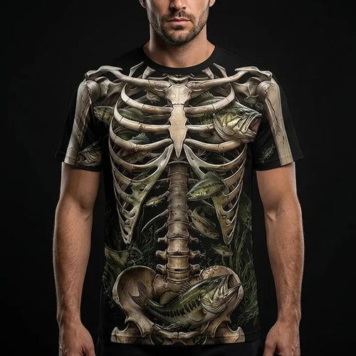 All-Over Print Skeleton Fishing T-Shirt