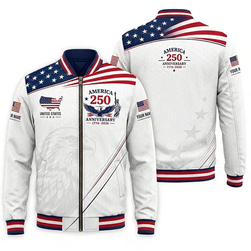 America 250 Anniversary 1776–2026 Patriotic Bomber Jacket