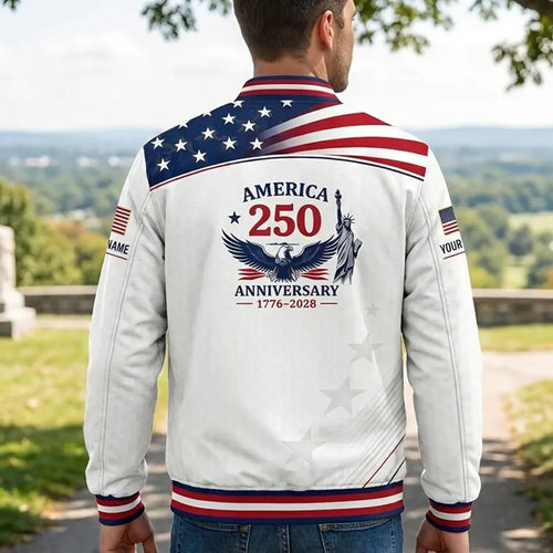America 250 Anniversary 1776–2026 Patriotic Bomber Jacket