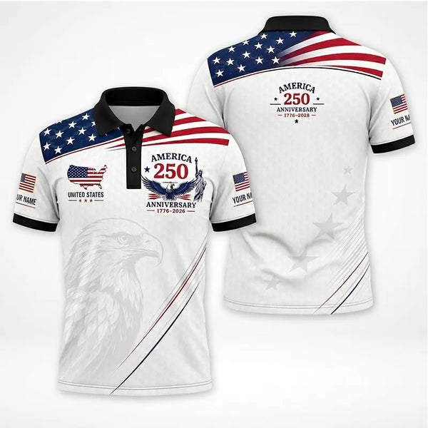 America 250 Anniversary 1776–2026 Patriotic Polo Shirt