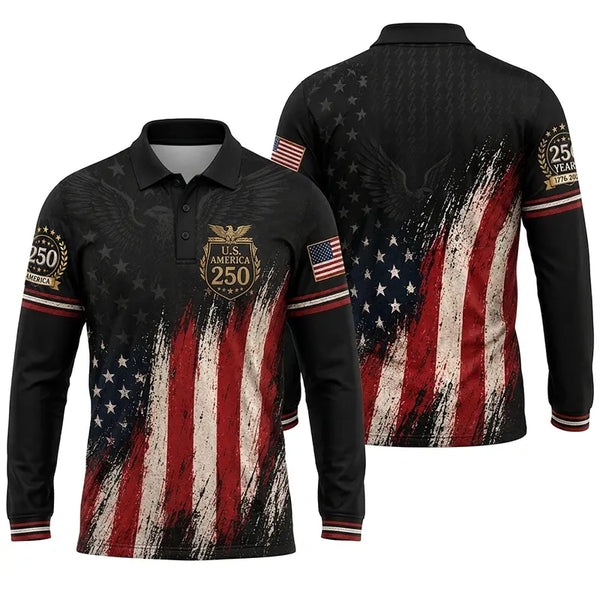 America 250 Patriotic Eagle Polo Long Sleeve Shirt
