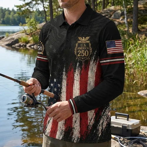 America 250 Patriotic Eagle Polo Long Sleeve Shirt