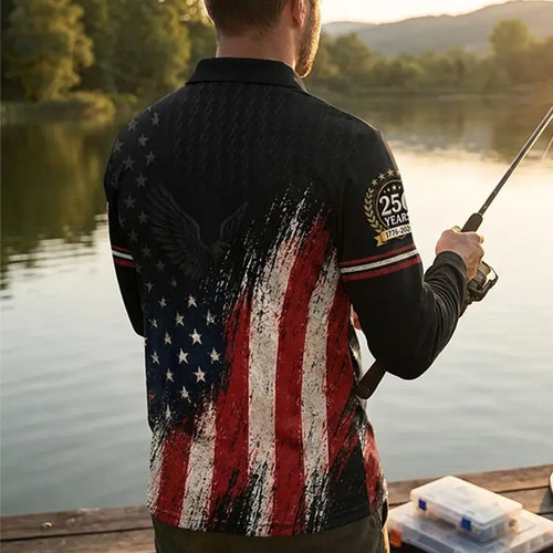America 250 Patriotic Eagle Polo Long Sleeve Shirt