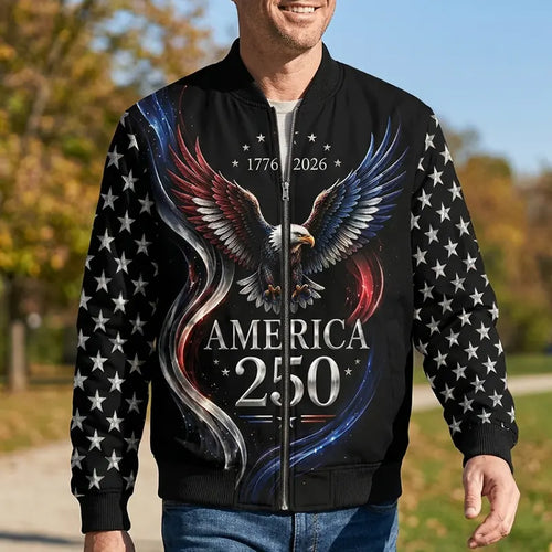 America 250 Years Patriotic Eagle Bomber Jacket