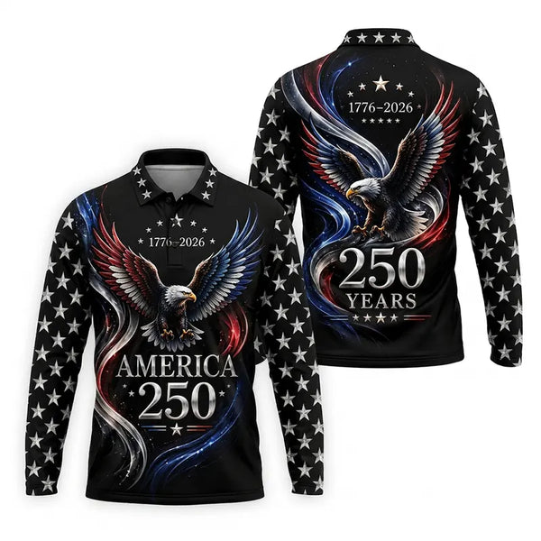 America 250 Years Patriotic Eagle Polo Long Sleeve Shirt