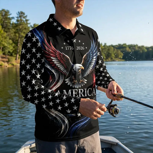 America 250 Years Patriotic Eagle Polo Long Sleeve Shirt