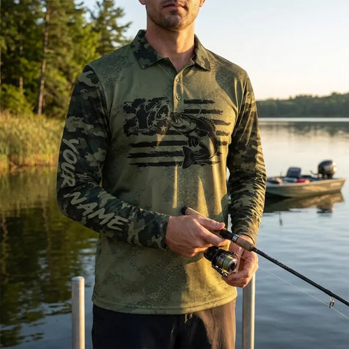 American Angler Freedom Camo Polo Long Sleeve Shirt
