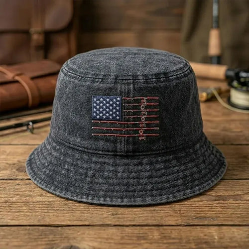 American Fish Flag Embroidered Fishing Bucket Hat