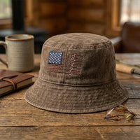 American Fish Flag Embroidered Fishing Bucket Hat