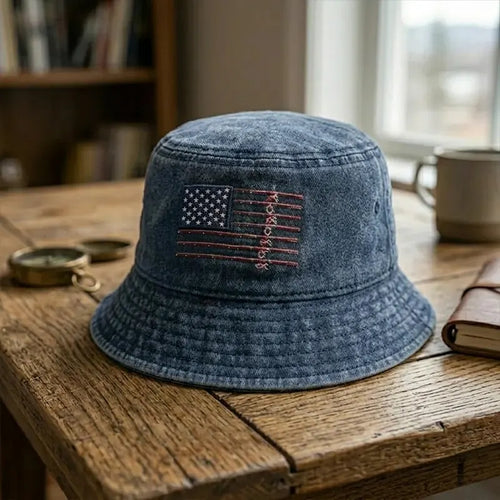 American Fish Flag Embroidered Fishing Bucket Hat