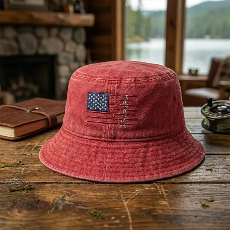 American Fish Flag Embroidered Fishing Bucket Hat