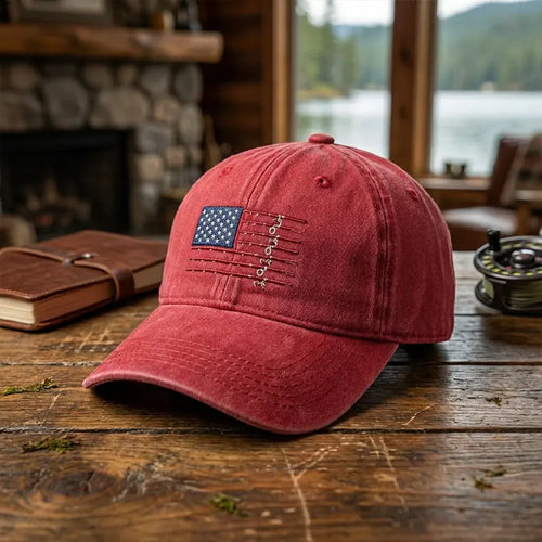 American Fish Flag Fishing Embroidered Cap