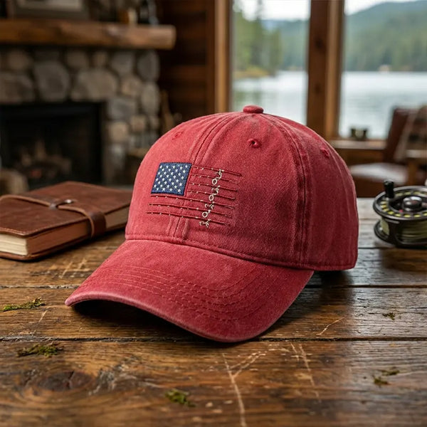 American Fish Flag Embroidered Fishing Cap 2026