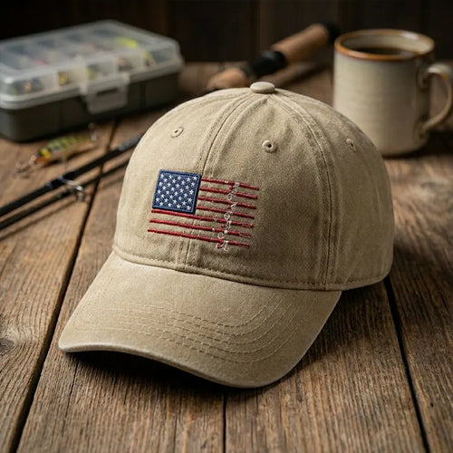 American Fish Flag Fishing Embroidered Cap