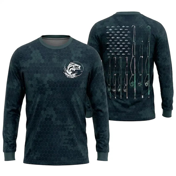 American Flag Fishing Enthusiast Long Sleeve Shirt