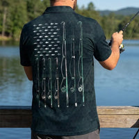 American Flag Fishing Enthusiast Polo Shirt