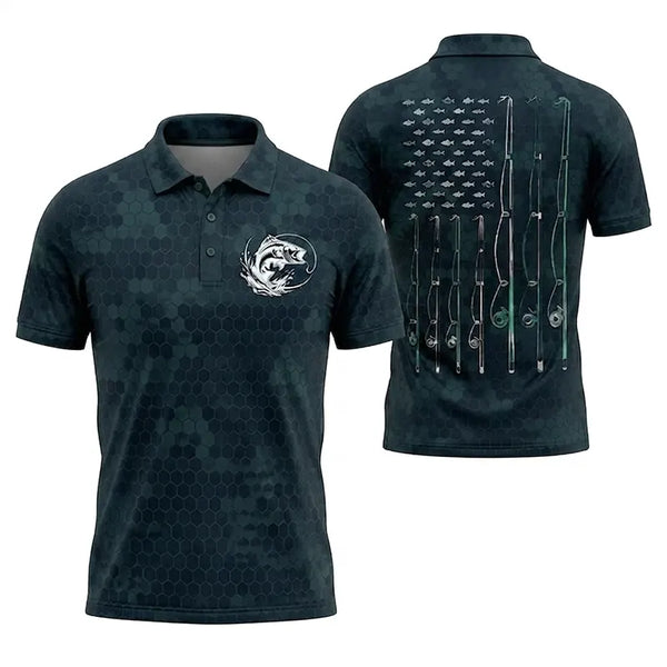 American Flag Fishing Enthusiast Polo Shirt