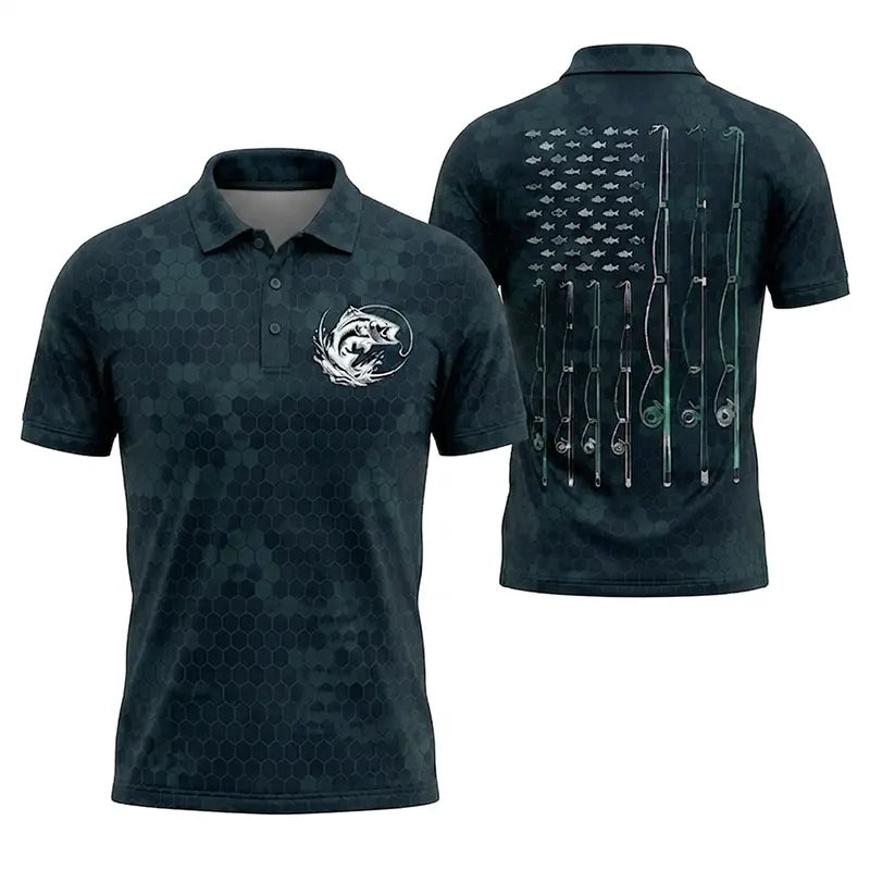 American Flag Fishing Enthusiast Polo Shirt
