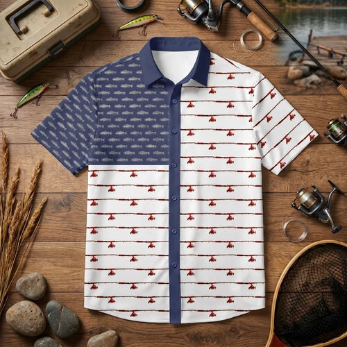 American Flag Outdoor Fishing Hawaiian Shirt
