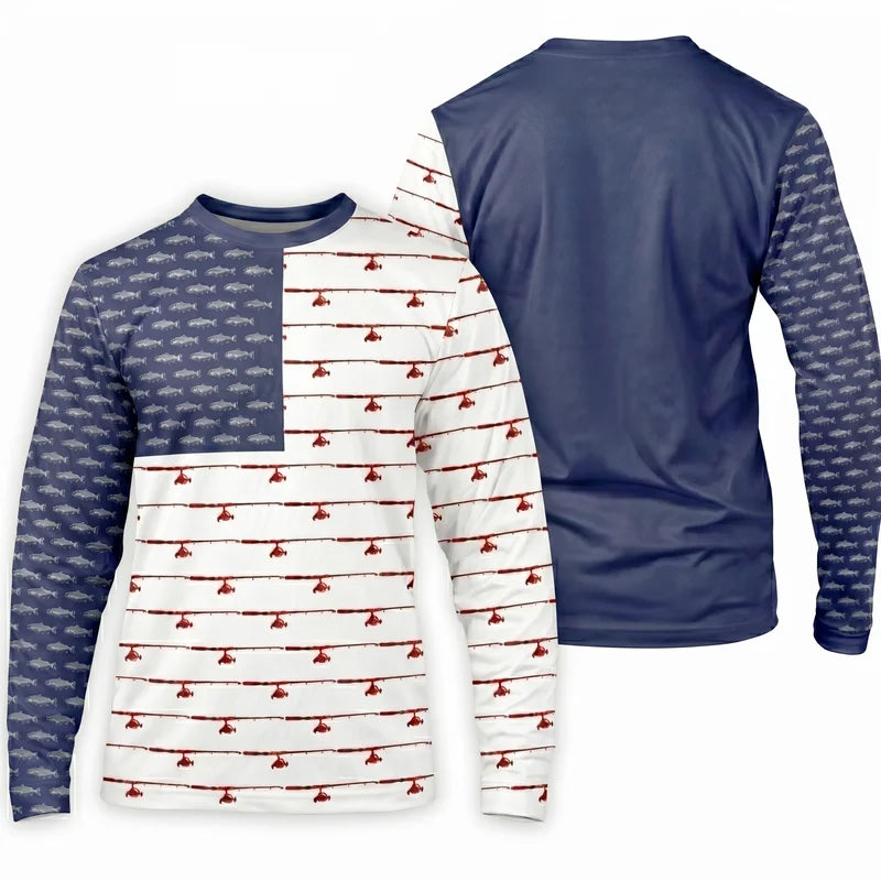 American Flag Outdoor Fishing Long Sleeve Shirt