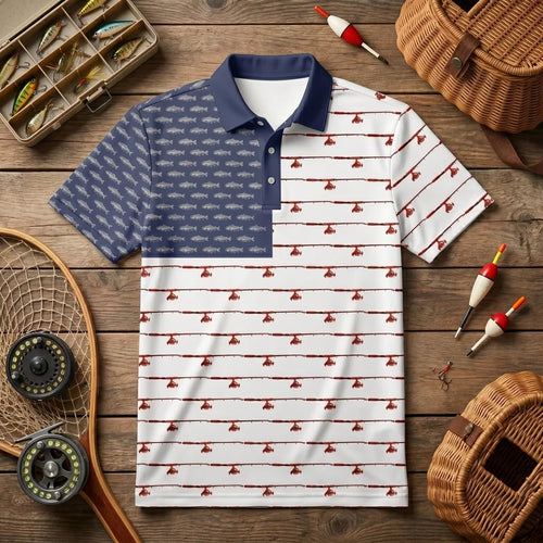 American Flag Outdoor Fishing Polo Shirt